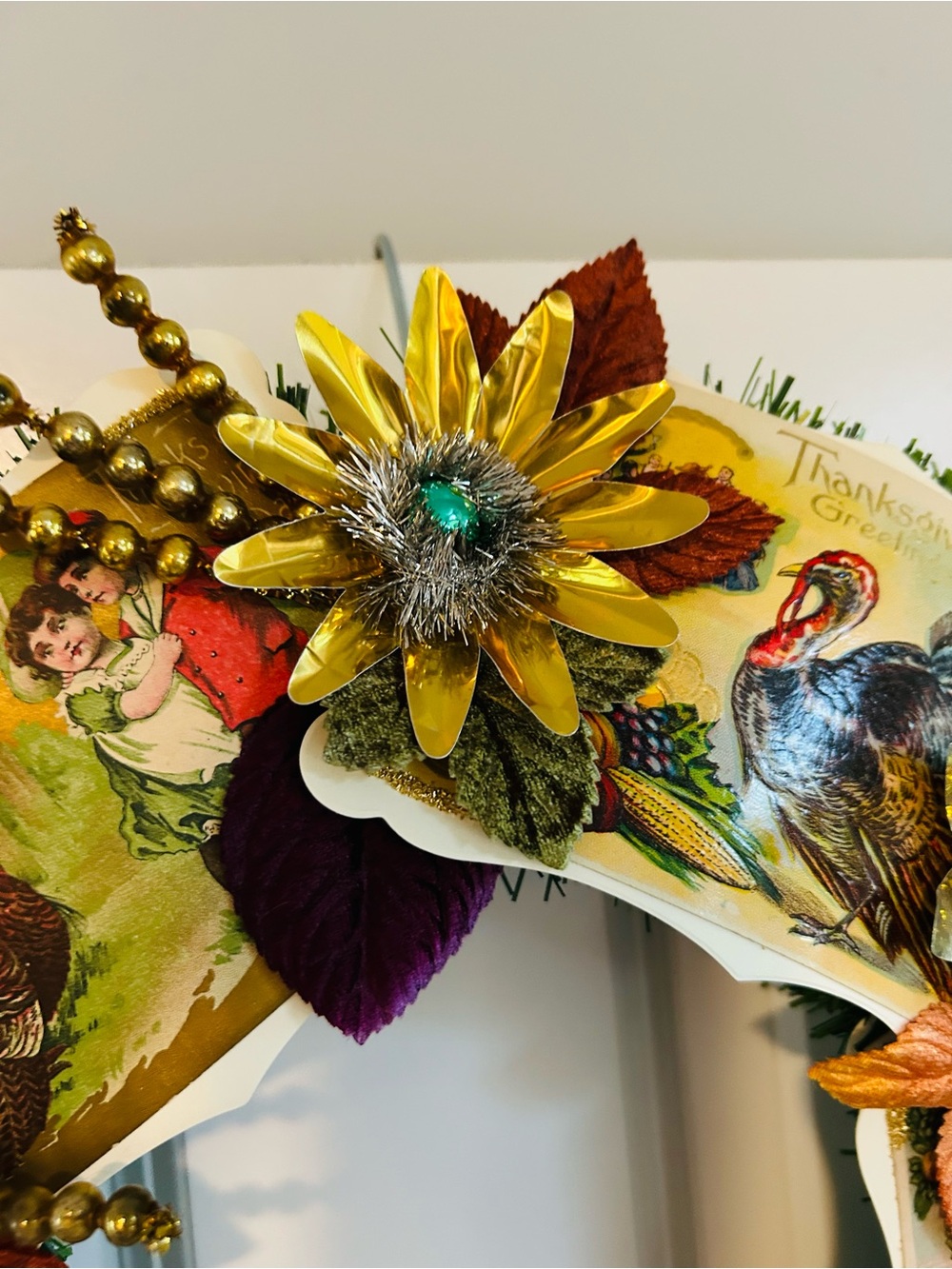 Vintage Repurposed Fall Festive Holiday Wreath - Picture 10 of 16